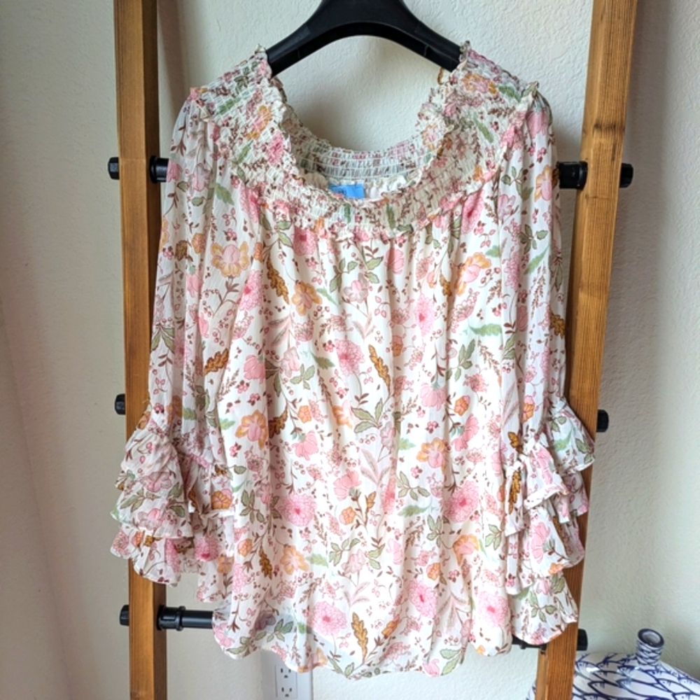 Floral Pink and Green Women's Top